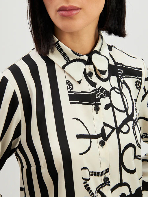 Блузка из атласной ткани OD-887-1 черно-белая - Tantino фото 21