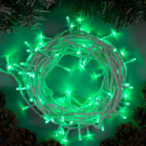 Гирлянда Нить 10 м, IP20, белая нить, 100 LED, 8 режимов, 220 В, свечение зелёное
