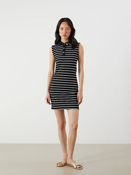 Polo Yaka ?izgili Mini Elbise