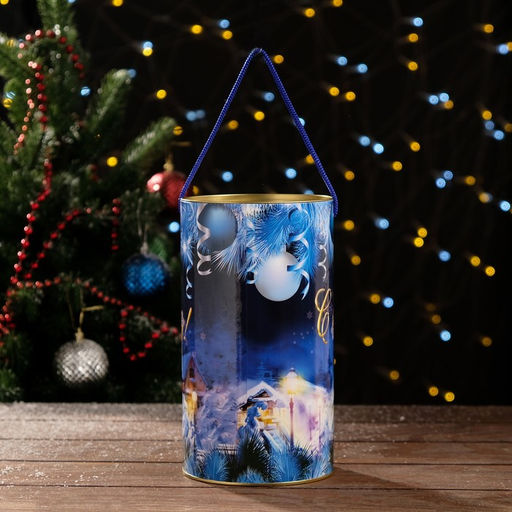 Подарочная коробка, тубус «Рождественская деревня» 120×220 мм (200 мм внутр. высота).