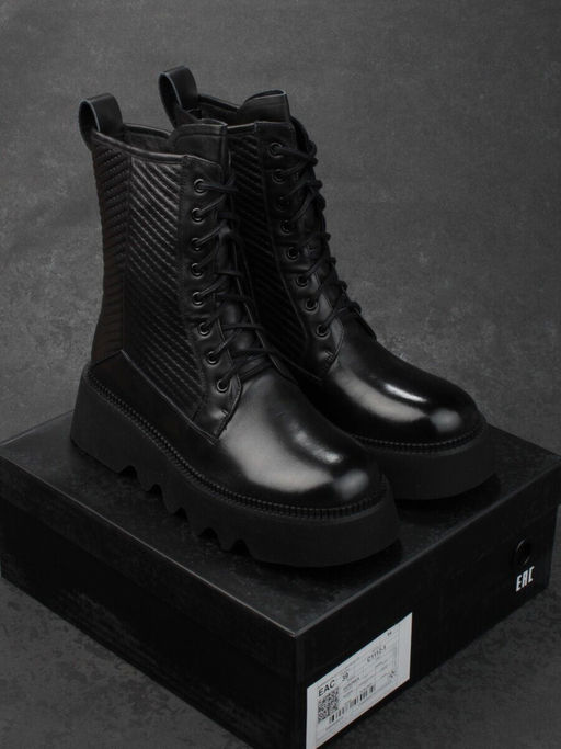 01-C1112-1 BLACK Ботинки демисезонные женские (натуральная кожа, байка)