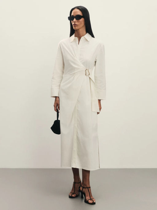 Платье из льна и хлопка с декоративной пряжкой / Zarina  фото 3