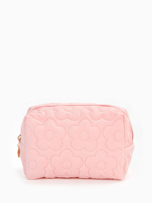 Косметичка объёмная на молнии, маленькая, с вышивкой, светло-розовая