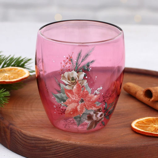 Стакан с двойными стенками новогодний «Розовая сказка», 300 мл