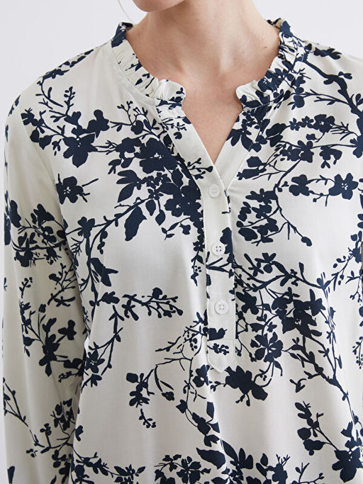 Ka??k Yaka ?i?ekli Bluz