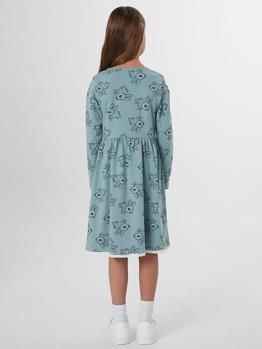 Платье для девочек зеленое с принтом зайчиков - Mark formelle фото 3