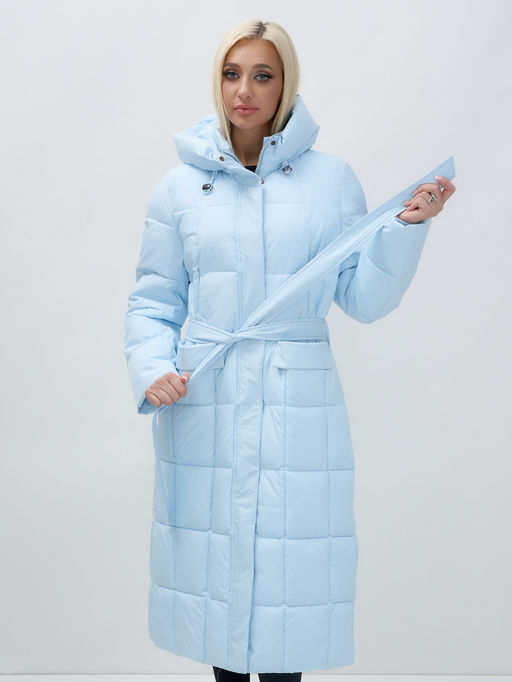 Пальто утепленное стеганное зимнее с капюшоном женское голубого цвета 9609Gl - Mtforce фото 12