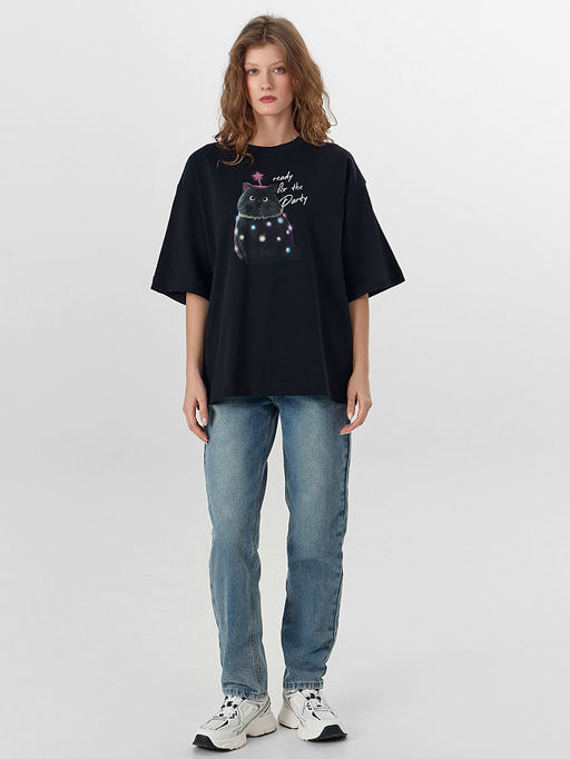 Футболка женская черная с новогодним принтом - Mark formelle фото 3