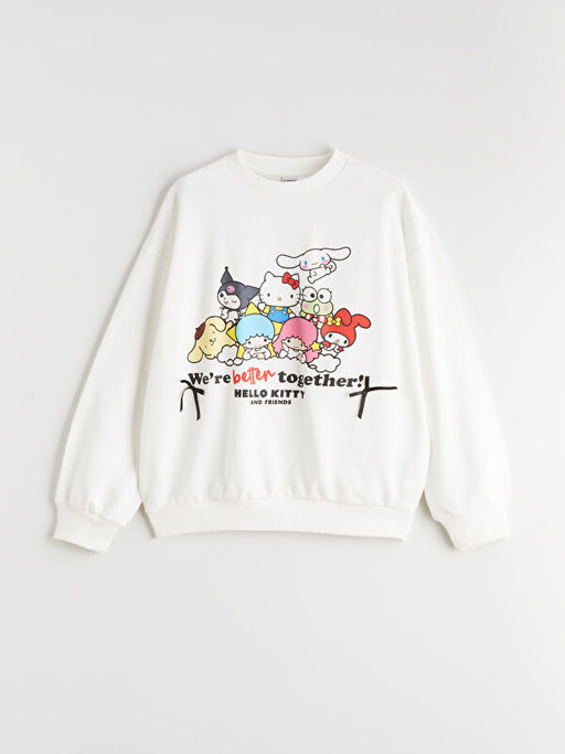 Bisiklet Yaka Hello Kitty Bask?l? K?z ?ocuk Sweatshirt