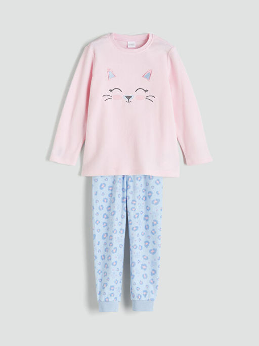 Bisiklet Yaka Bask?l? K?z ?ocuk Pijama Tak?m?