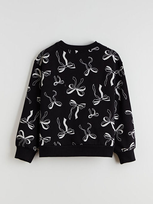 Bisiklet Yaka Fiyonk Desenli K?z ?ocuk Sweatshirt