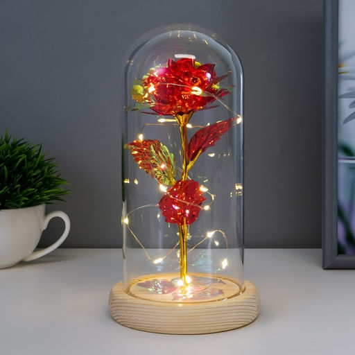 Фигурка светящаяся колба RISALUX Красный цветок, LED-ночник, от батареек 3ААА, 11?11?21.5 см  фото 2