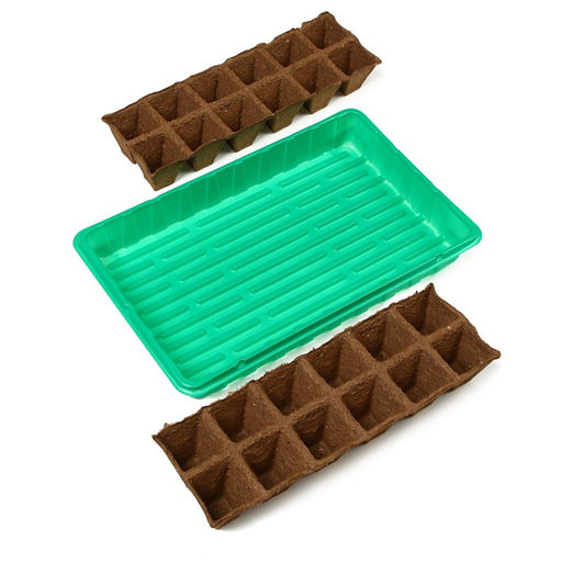 Цена за 2 шт. Набор для рассады: торфяная кассета, 24 ячейки по 50 мл, поддон 31×20 см, зелёный, пластик, Экоторф