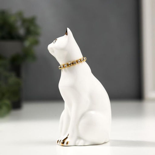 Фигурка керамика «Белая кошечка с ожерельем», с золотом, стразы, 9.5 см