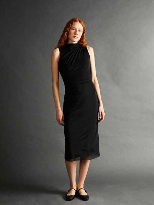 Dik Yaka Krep Elbise