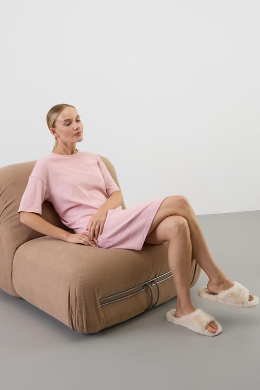 Е 10066/розовый лед,мини сердечки сорочка ночная жен