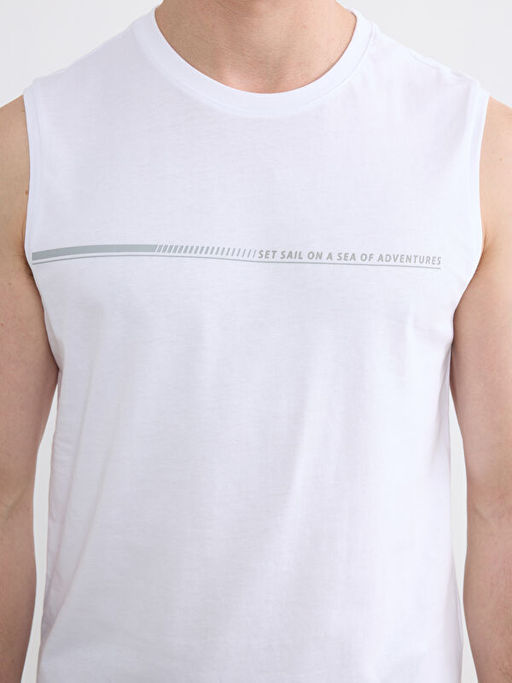 Bisiklet Yaka Bask?l? Erkek Kolsuz Ti??rt