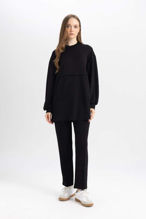 Туника стандартного кроя с круглым вырезом и длинными рукавами - Defacto фото 2