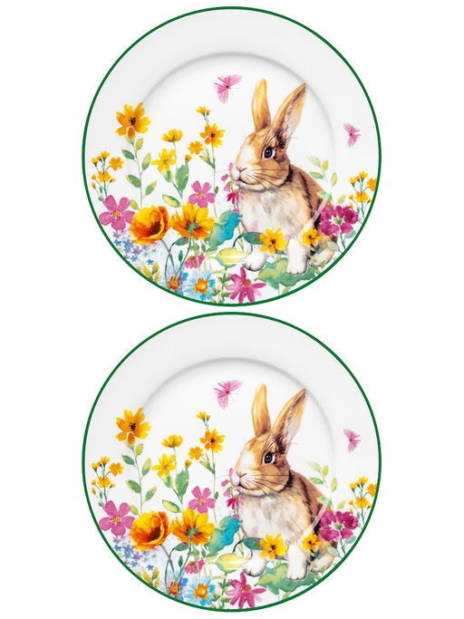 Набор 2 тарелок 19*19*1,5 см Кролик в цветочном поле, фарфор - Elan gallery фото 3