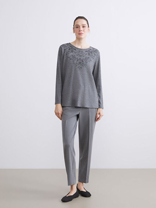 Bisiklet Yaka ?i?ek Nak??l? Bluz