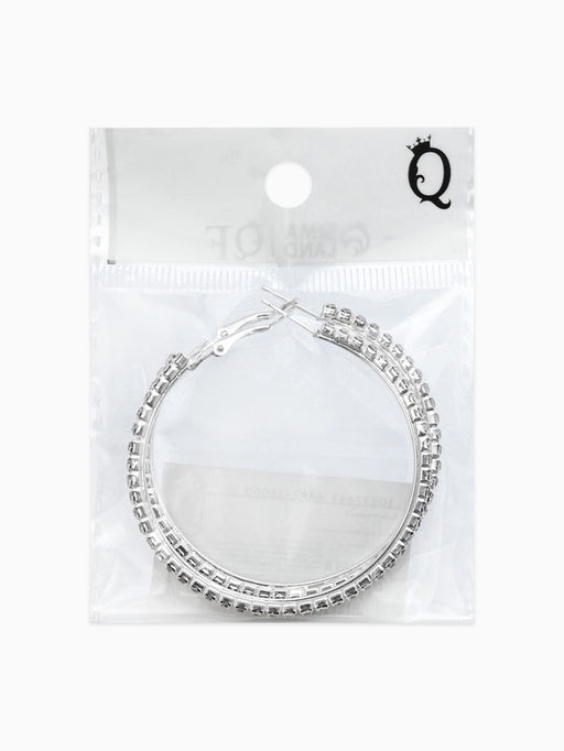 Серьги-кольца со стразами d=5,5см, цвет белый в серебре