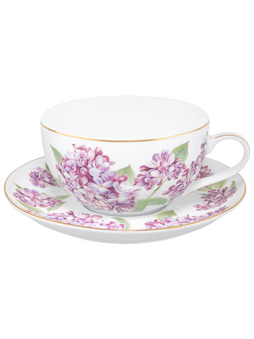 Чашка с блюдцем д/капучино 300 мл 14*11*6 см "Сирень" фарфор NEW BONE CHINA