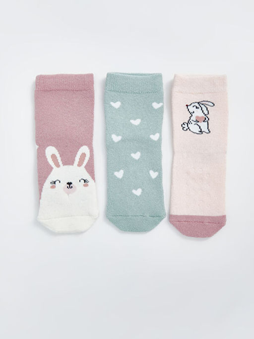 Bask?l? K?z Bebek Soket ?orap 3l?