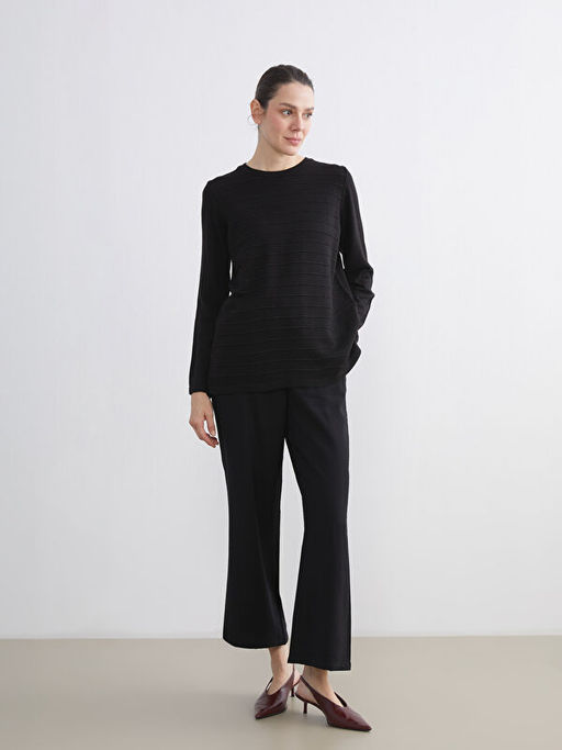 Bisiklet Yaka ?izgili Kad?n Triko Kazak