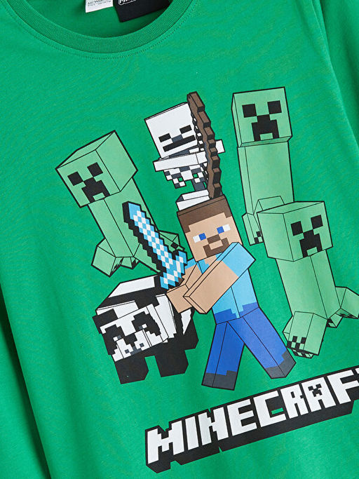 Bisiklet Yaka Minecraft Bask?l? Erkek ?ocuk Pijama Tak?m?