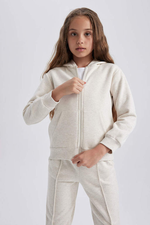 Мягкий пушистый спортивный школьный кардиган с капюшоном для девочек - Defacto фото 4