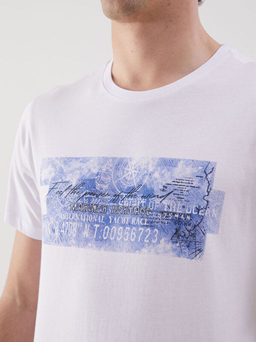 Bisiklet Yaka K?sa Kollu Bask?l? Penye Erkek Ti??rt