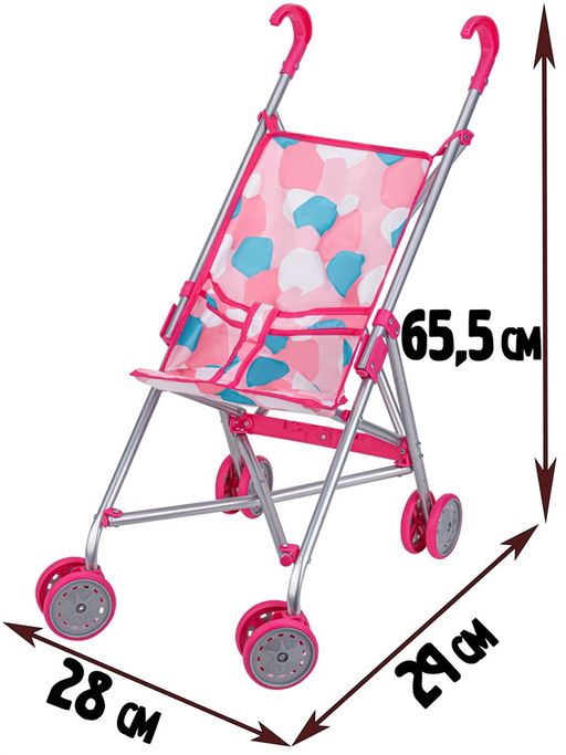 Коляска металлическая для куклы "Прогулка с мамой" 65,5*28*29см (9302WA-3) 4-колесная, "трость", в пакете