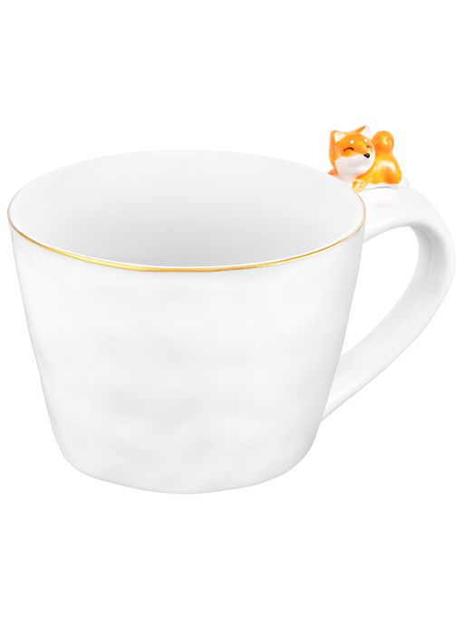 Кружка 300 мл 14*10*7,5 см "Собачка" белый с золотом, фарфор