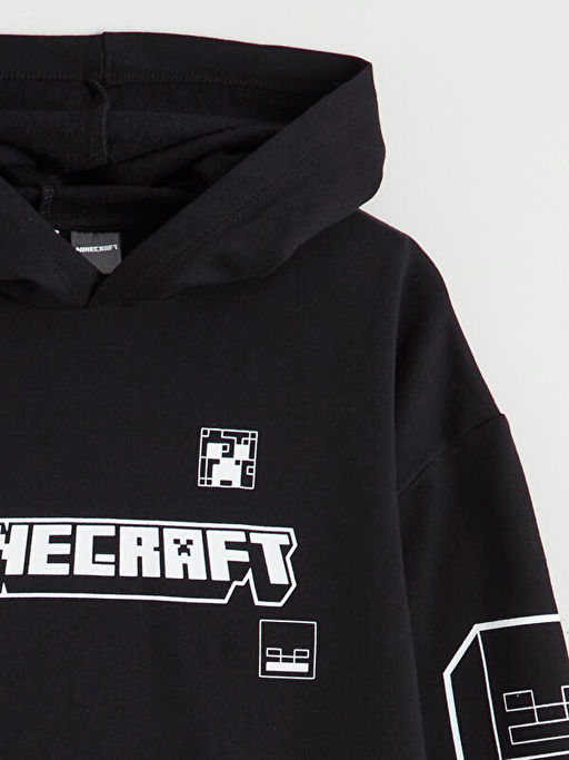 Kap??onlu Minecraft Bask?l? Erkek ?ocuk Sweatshirt