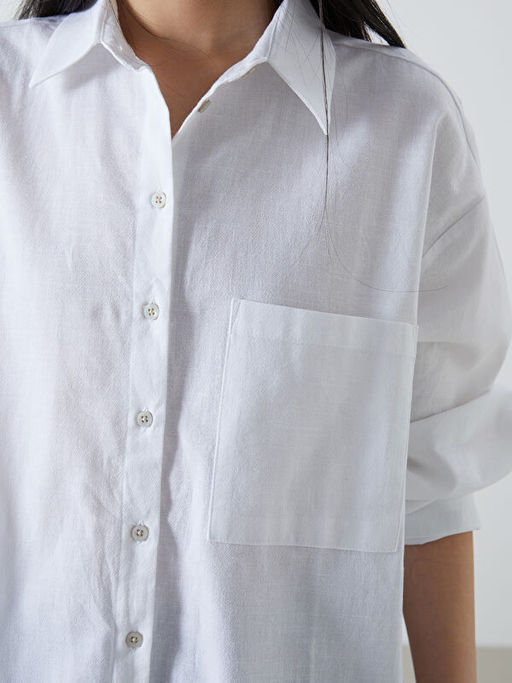 Oversize Keten Kar???ml? Kad?n G?mlek