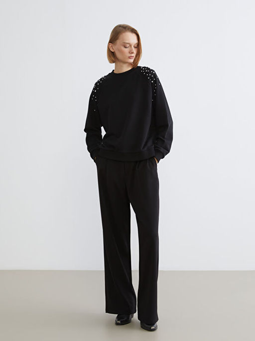 Bisiklet Yaka Ta?l? Oversize Kad?n Sweatshirt