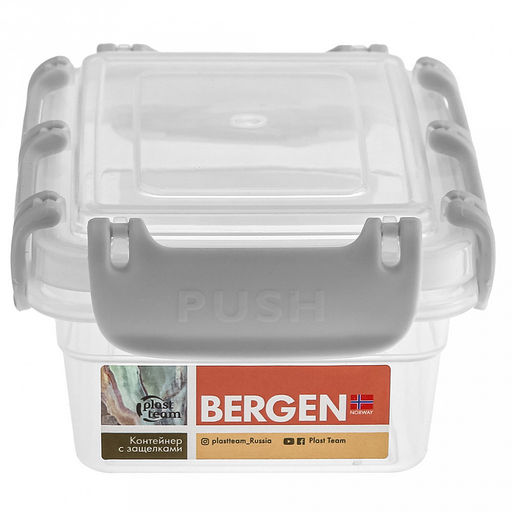 "Bergen" Контейнер для продуктов пластмассовый 0,4л, 14,5х10,3х6см, с защелками, пепельный жемчуг, подходит для СВЧ (Россия)
