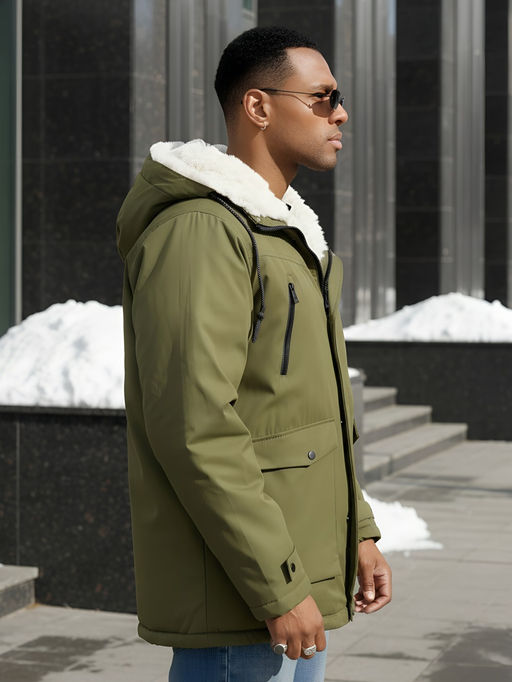 Парка мужская зимняя удлиненная с мехом цвета хаки 8761Kh - Mtforce фото 17