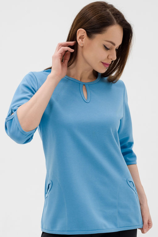 Кофта женская из коттон фита Анфиса небесный макси - Амадэль фото 4