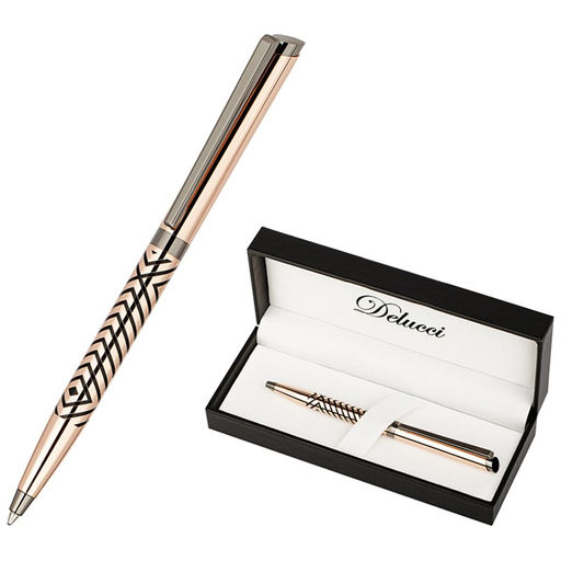 Ручка Delucci шар."Legato" синяя, 1мм (CPs_11412) корпус медь/оружейный металл с гравировкой, поворотный мех., подар.уп.