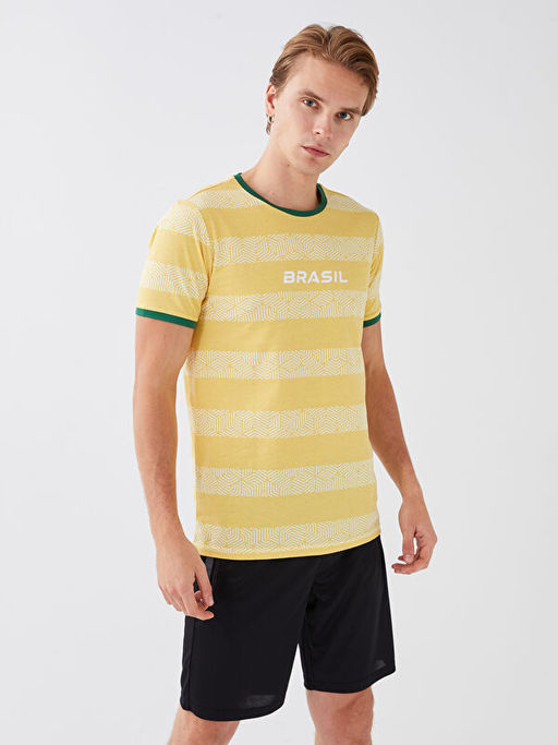 Bisiklet Yaka K?sa Kollu Bask?l? Erkek Spor Ti??rt