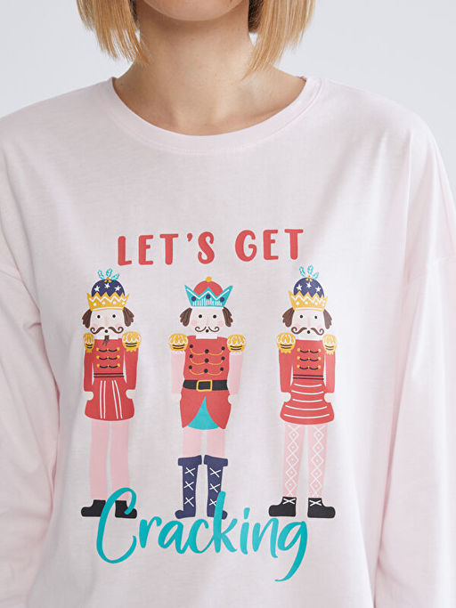 Bisiklet Yaka Bask?l? Kad?n Pijama Tak?m?