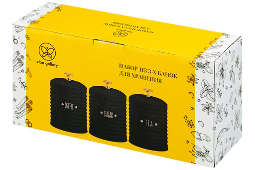 Набор 3 банок для сыпучих продуктов 1 л 10,5*10,5*16 см Tea, coffee, sugar с крышк.с сил.упл.,черн - Elan gallery фото 5