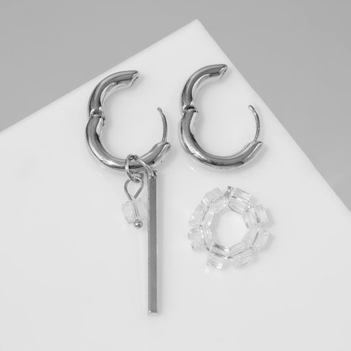 Серьги со съёмным элементом Трансформер круг, белые в серебре - Qf фото 2