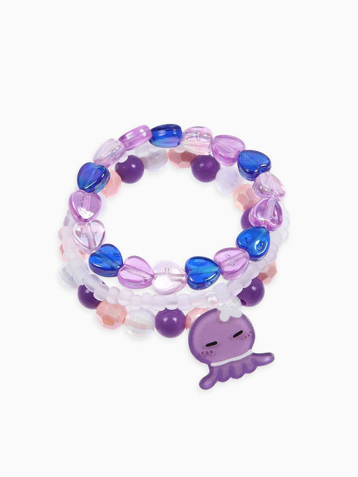 Цена за 2 шт. Браслет детский «Выбражулька», 3 шт. набор, осьминог, бусины, сиреневый