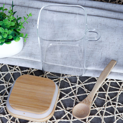 Банка квадратная бамбуковая крышка с ложкой d-80/100 450 мл / LCKW2914 /уп 100/ - Галеонтрейд фото 7