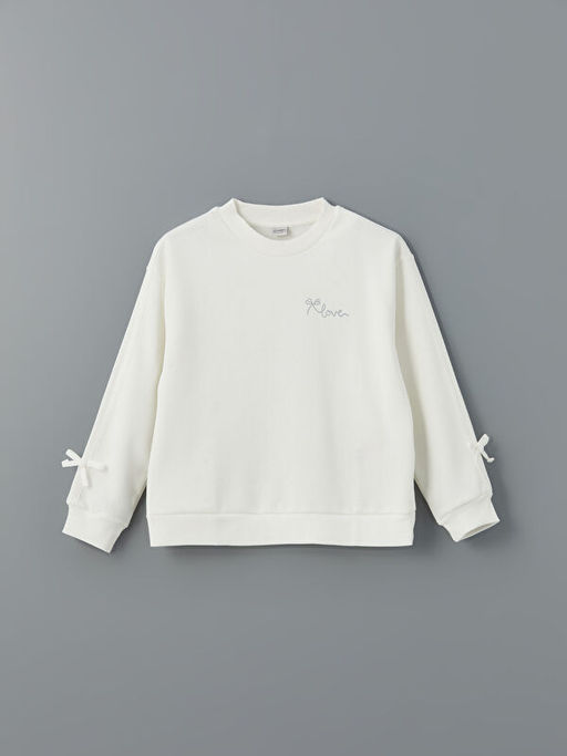 Bisiklet Yaka Fiyonk Detayl? K?z ?ocuk Kal?n Sweatshirt