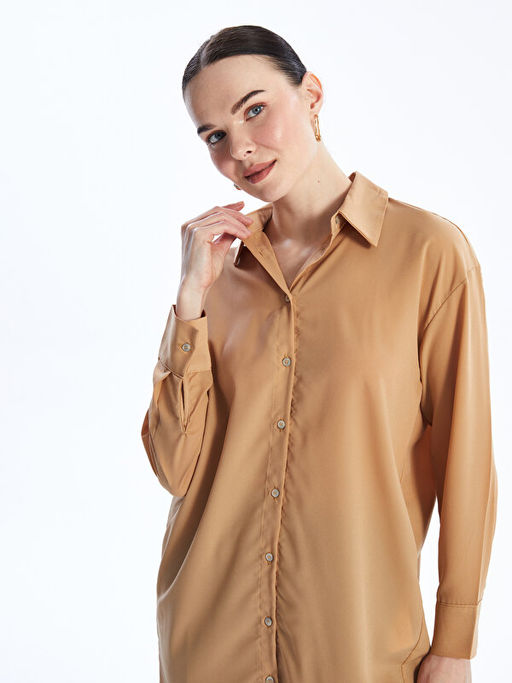 D?z Uzun Kollu Oversize Kad?n G?mlek Tunik