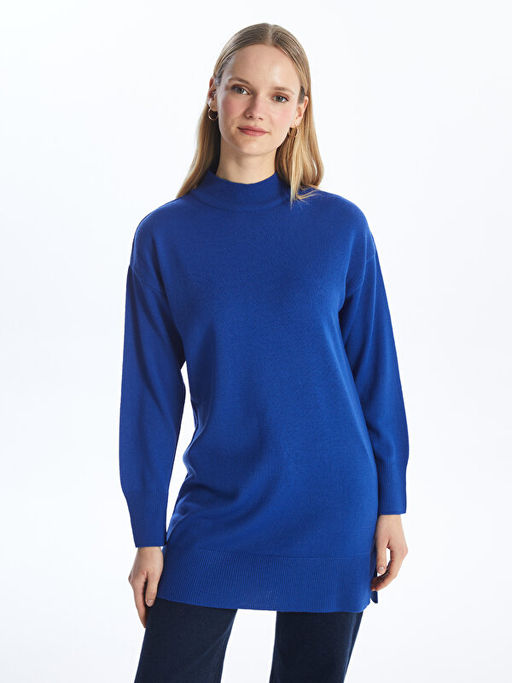 Kad?n Yar?m Bal?k?? Yaka D?z Triko Tunik