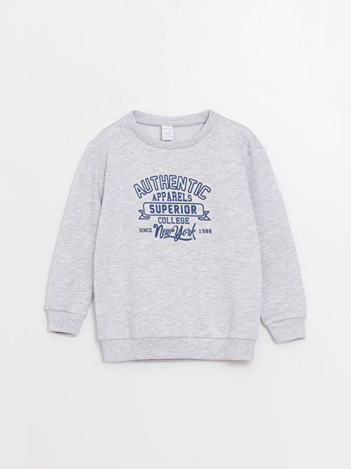 Bisiklet Yaka Uzun Kollu Bask?l? Erkek Bebek Sweatshirt